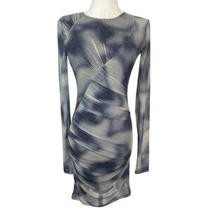 NWT ZARA Small Blue Sheer Mesh Long Sleeve Bodycon Midi Dress